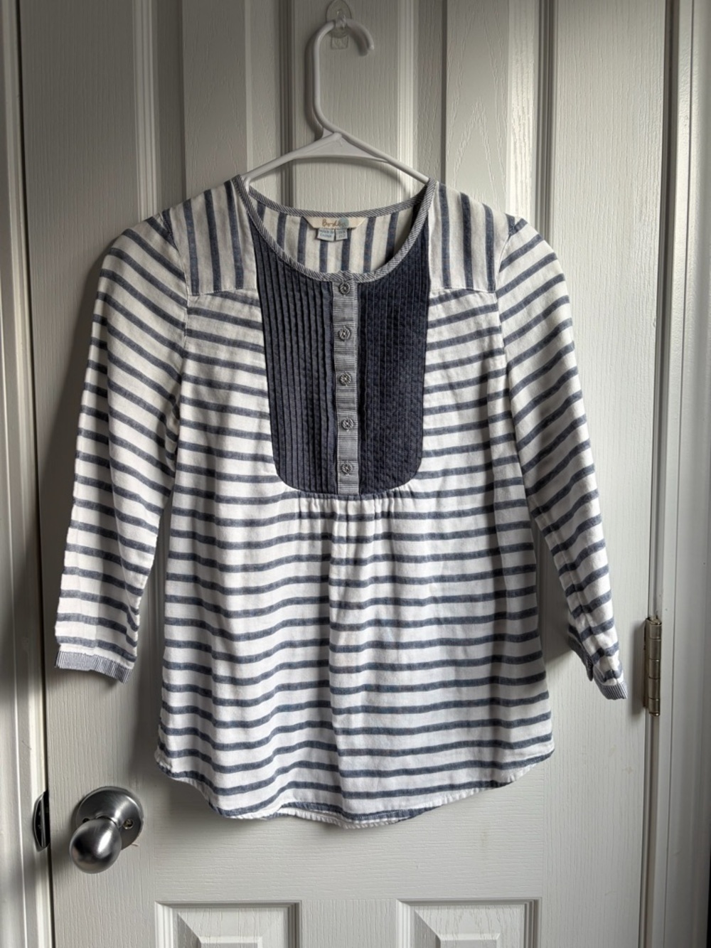 Boden Striped Button Front Pintuck Shirt Size 2 Coastal Preppy